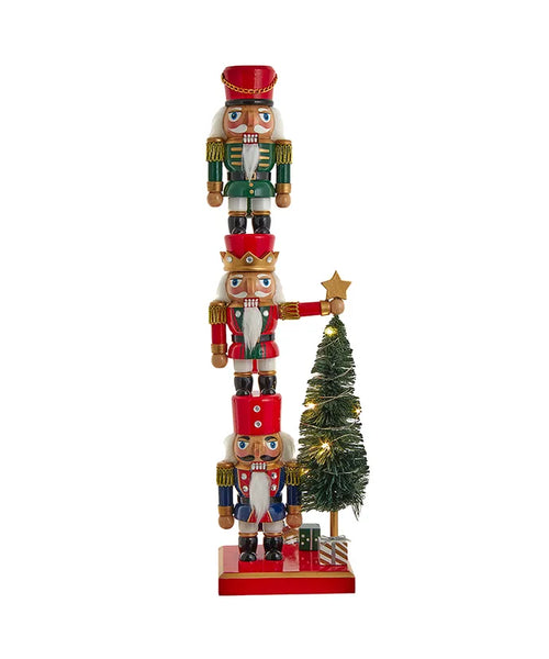Stacked Nutcrackers with Light-Up Tree - 18"