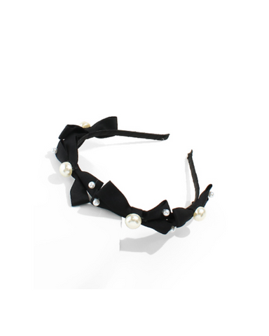 Multi Pearl Bowknot Headband in Black