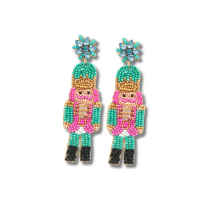 Pink Beaded Nutcracker Earrings