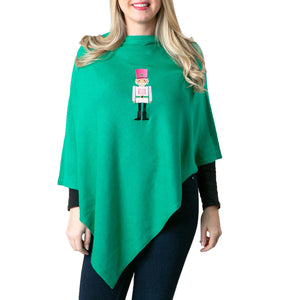 Holly Poncho, Green Cable Knit w/ Nutcracker
