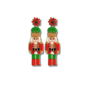 Green and Red Beaded Nutcracker Earrings
