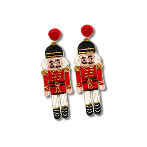 Red and white Beaded Nutcracker Earrings