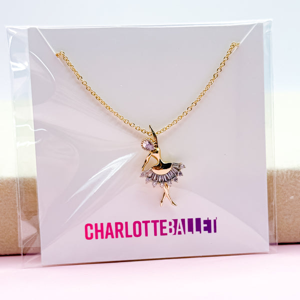 Gold Pave Ballerina Pendant Necklace