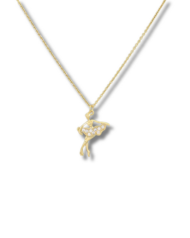 Gold Pave Ballerina Pendant Necklace