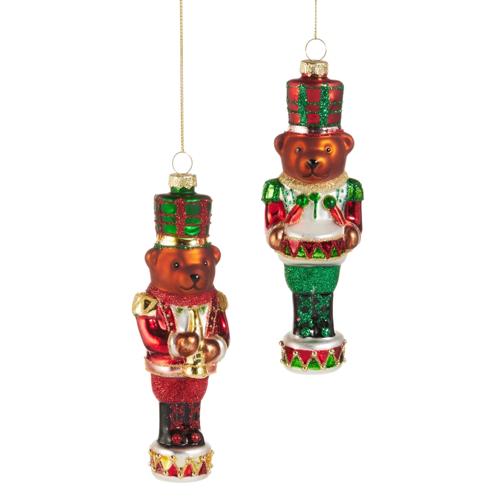 Glass Teddy Nutcracker Ornament in 2 Styles