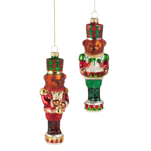 Glass Teddy Nutcracker Ornament in 2 Styles