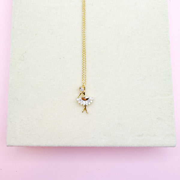 Gold Pave Ballerina Pendant Necklace