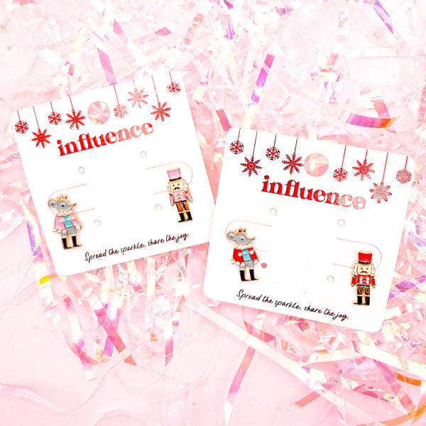 Nutcracker and Mouse King Stud Earrings in Red or Pink