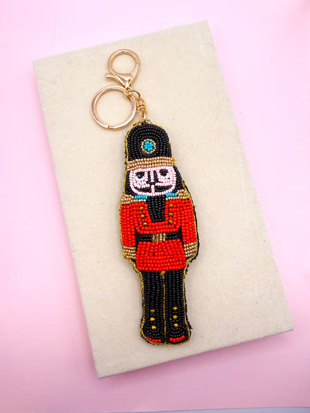 Beaded Nutcracker Keychain in Red