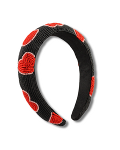 Heart Beaded Headband in Red/Black