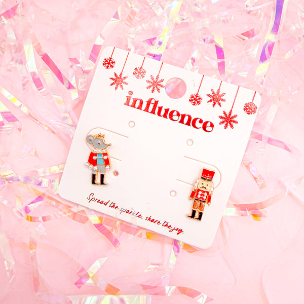 Nutcracker and Mouse King Stud Earrings in Red or Pink