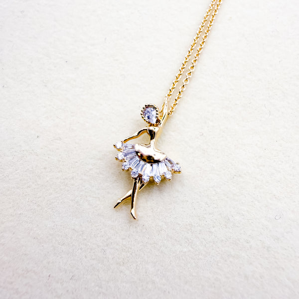 Gold Pave Ballerina Pendant Necklace
