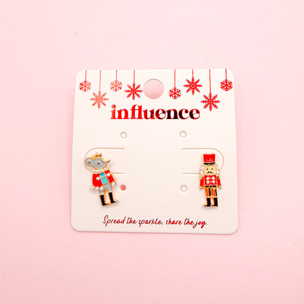 Nutcracker and Mouse King Stud Earrings in Red or Pink