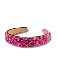 Tone on Tone Jeweled Headband- Fuschia