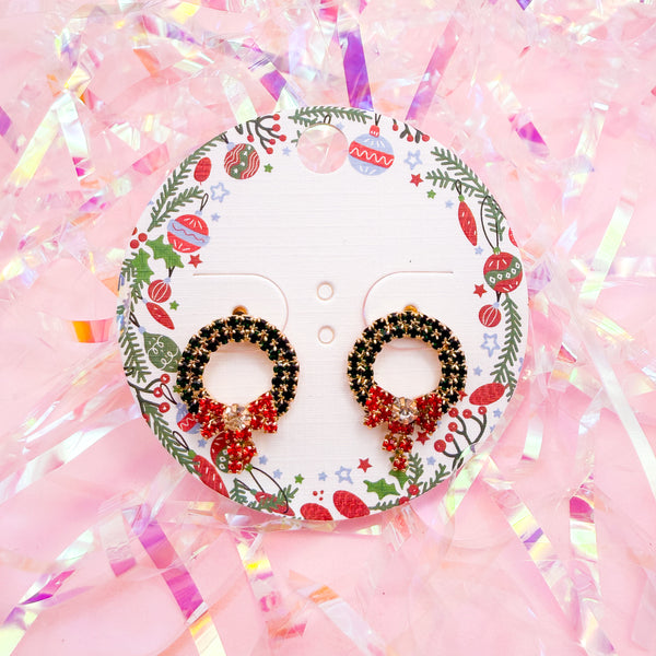 Wreath with Bow Stud Earrings