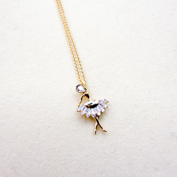 Gold Pave Ballerina Pendant Necklace