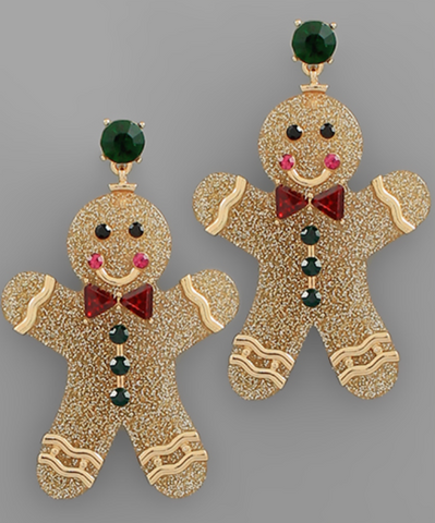 GLITTER GINGERBREAD MAN EARRINGS GOLD