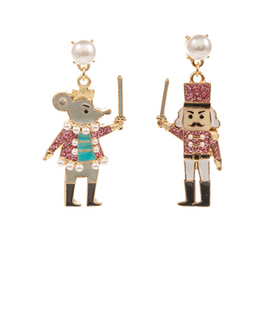 NUTCRACKER & MOUSE KING SHAPED DROP EARRINGS LIGHT PINK/GOLD