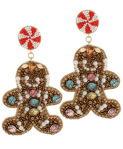 CHRISTMAS GINGERBREAD MAN BEAD EARRINGS