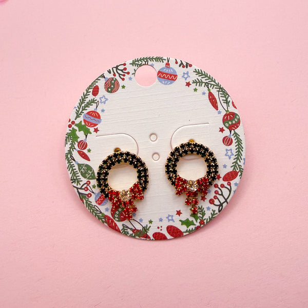 Wreath with Bow Stud Earrings