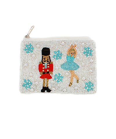 NUTCRACKER BEADED COIN POUCH WHITE