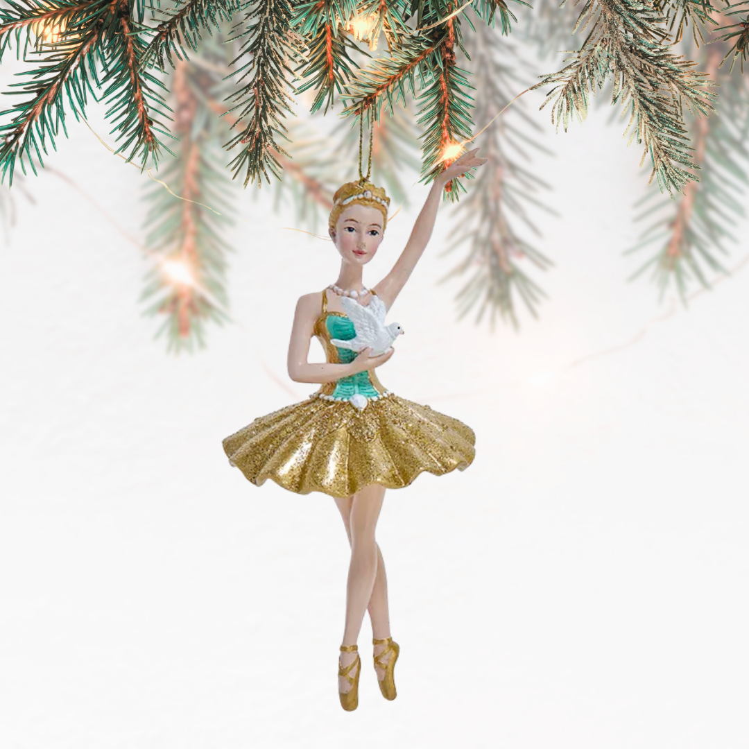 Aqua & Gold Ballerina Ornament