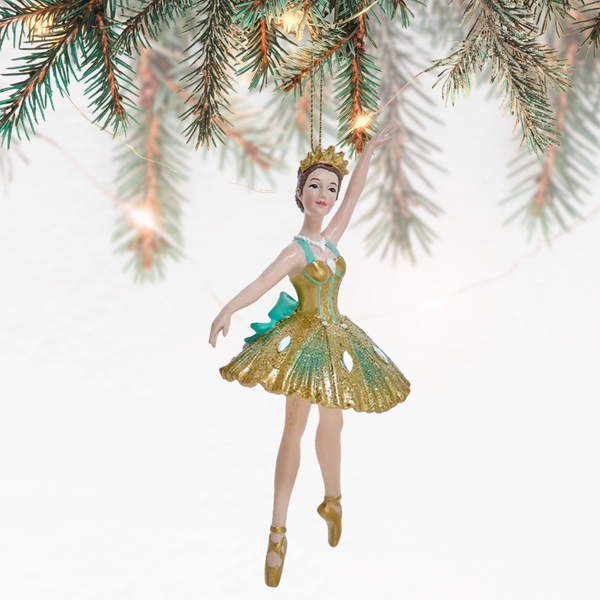 Aqua & Gold Ballerina Ornament