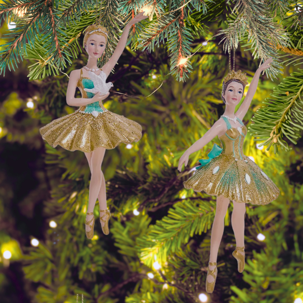 Aqua & Gold Ballerina Ornament