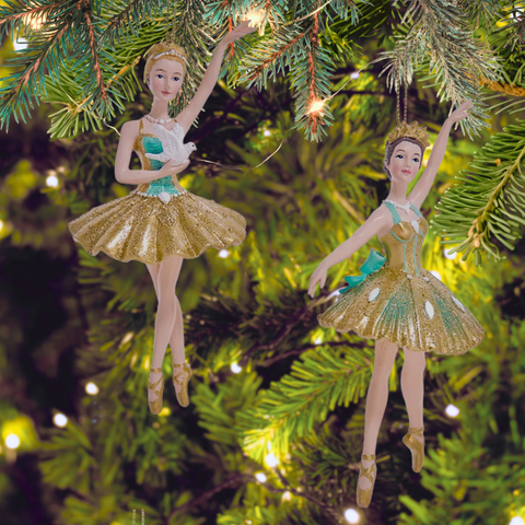 Aqua & Gold Ballerina Ornament