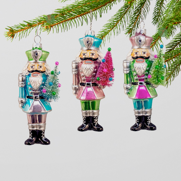 Glass Nutcracker With Sisal Tree Ornaments