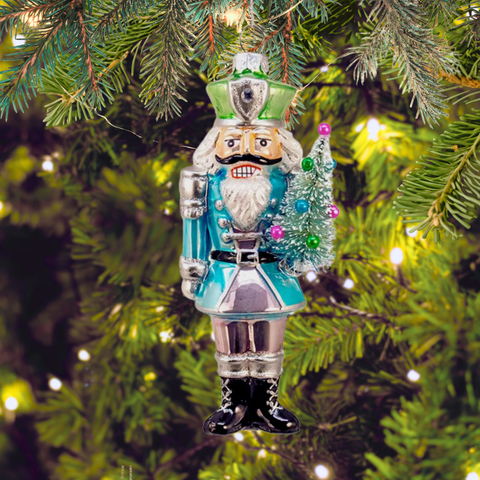 Glass Nutcracker With Sisal Tree Ornaments