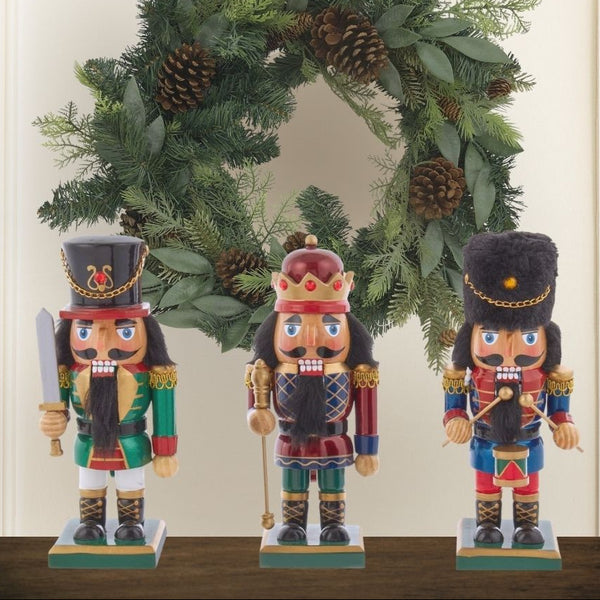 9“ Red King, Blue Drummer, and Green Soldier Nutcrackers