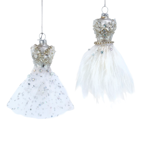 Feather & Tulle Glass Dress Ornament