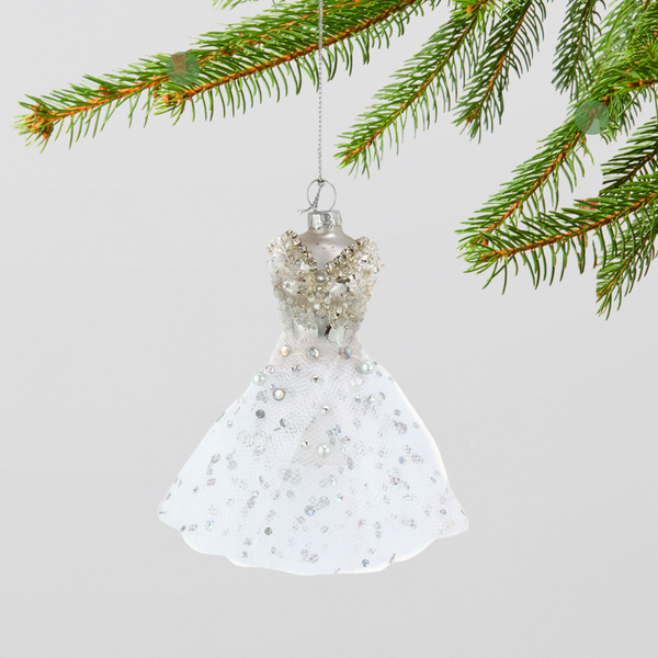 Feather & Tulle Glass Dress Ornament