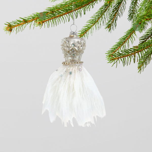 Feather & Tulle Glass Dress Ornament