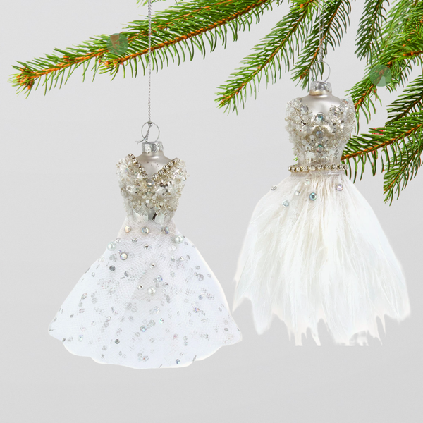 Feather & Tulle Glass Dress Ornament