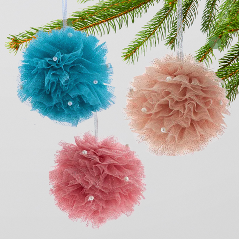Tulle Ornament in Pink, Cream, or Blue