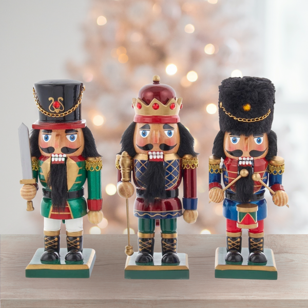 9“ Red King, Blue Drummer, and Green Soldier Nutcrackers