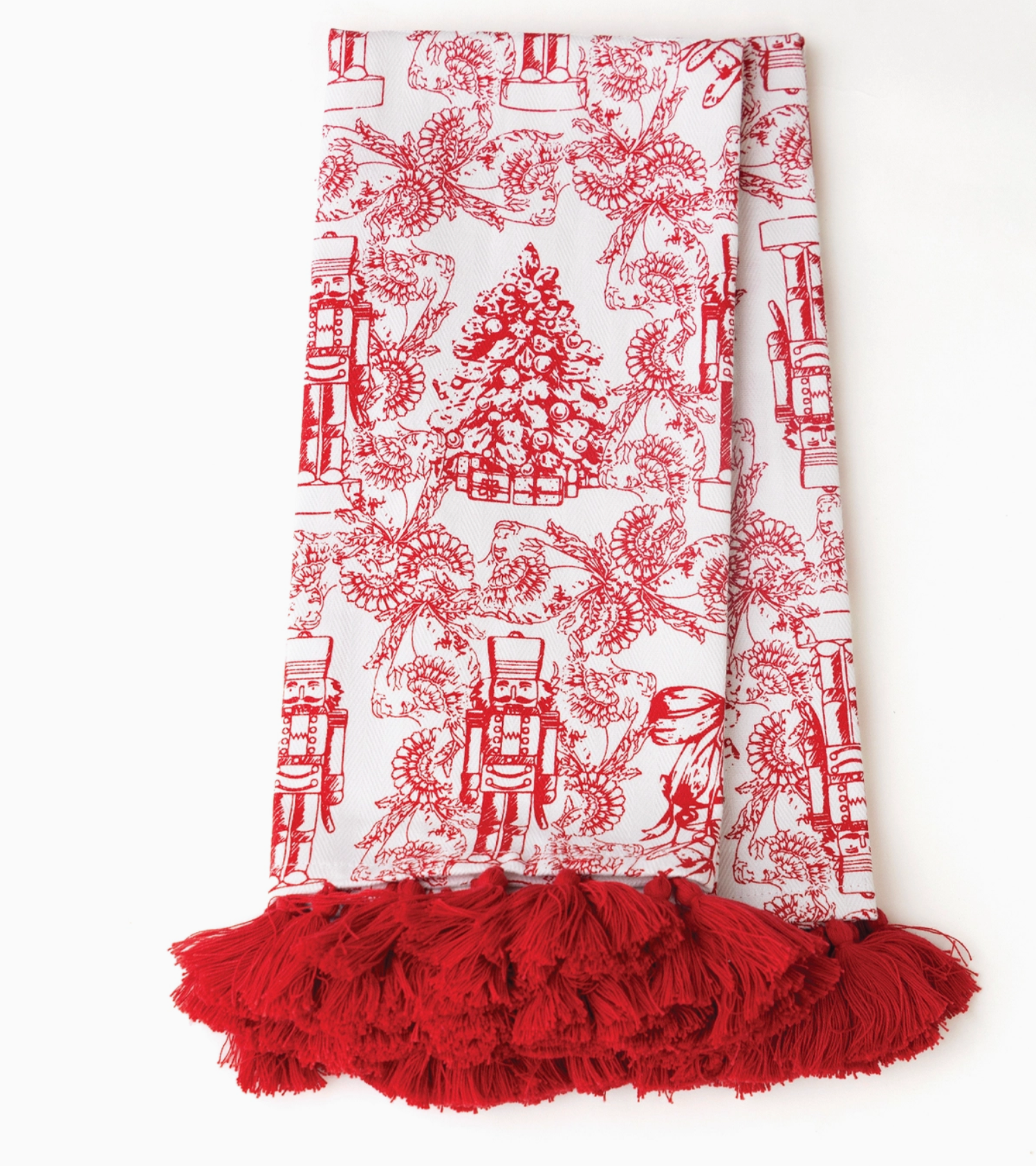 Red and White Tassel Kitchen Towel Set