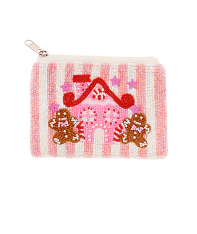 GINGERBREAD BEADED COIN POUCH PINK