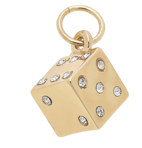 Pave Dice Charm in Shiny Gold