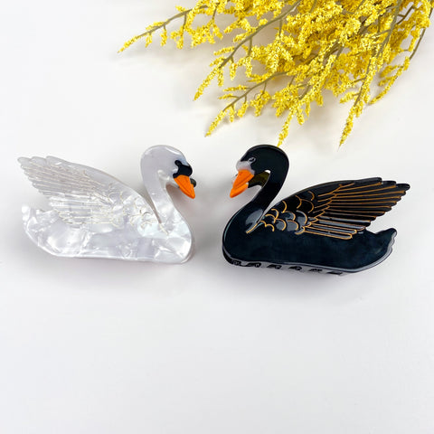 Swan Hair Claw Clip: Black and White Acetate