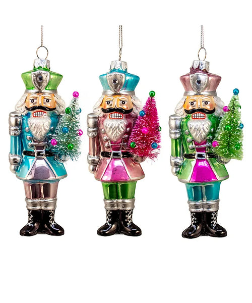 Glass Nutcracker With Sisal Tree Ornaments