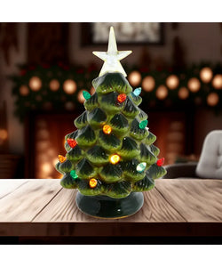 Lighted Ceramic Green Tree Table Piece