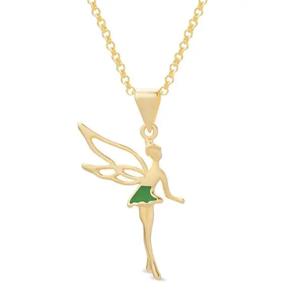 Gold Fairy Pendant with Green Skirt